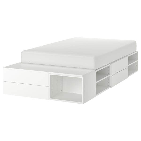 PLATSA - PLATSA Bed frame with 4 drawers, white/Fonnes, 142x244x43 cm