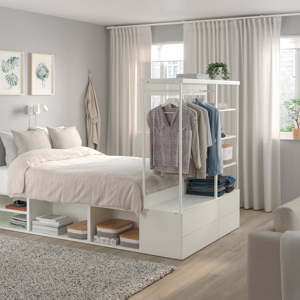 PLATSA - Bed frame with 4 drawers, white/Fonnes, 140x244x163 cm