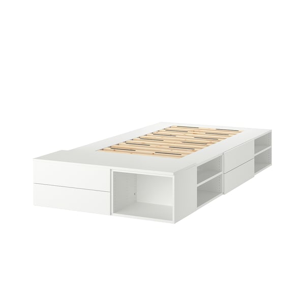 PLATSA - PLATSA Bed frame with 4 drawers, white/Fonnes, 142x244x43 cm