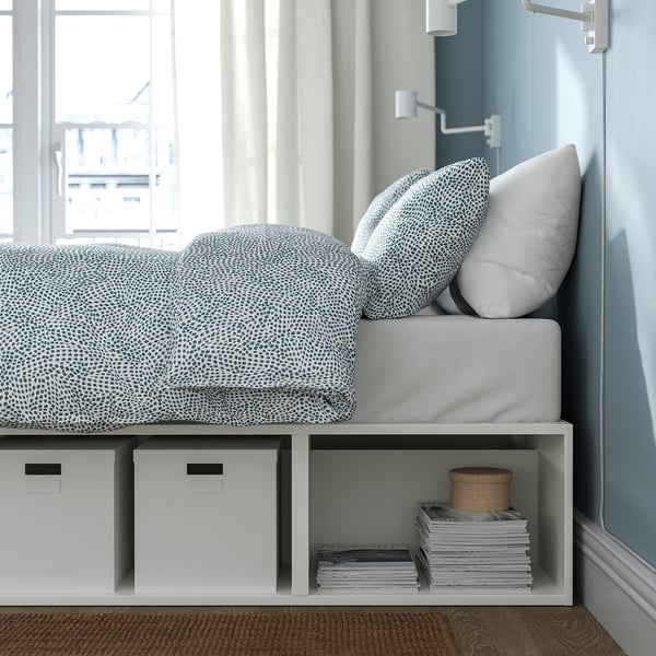 PLATSA bed frame with storage, white, 140x200 cm
