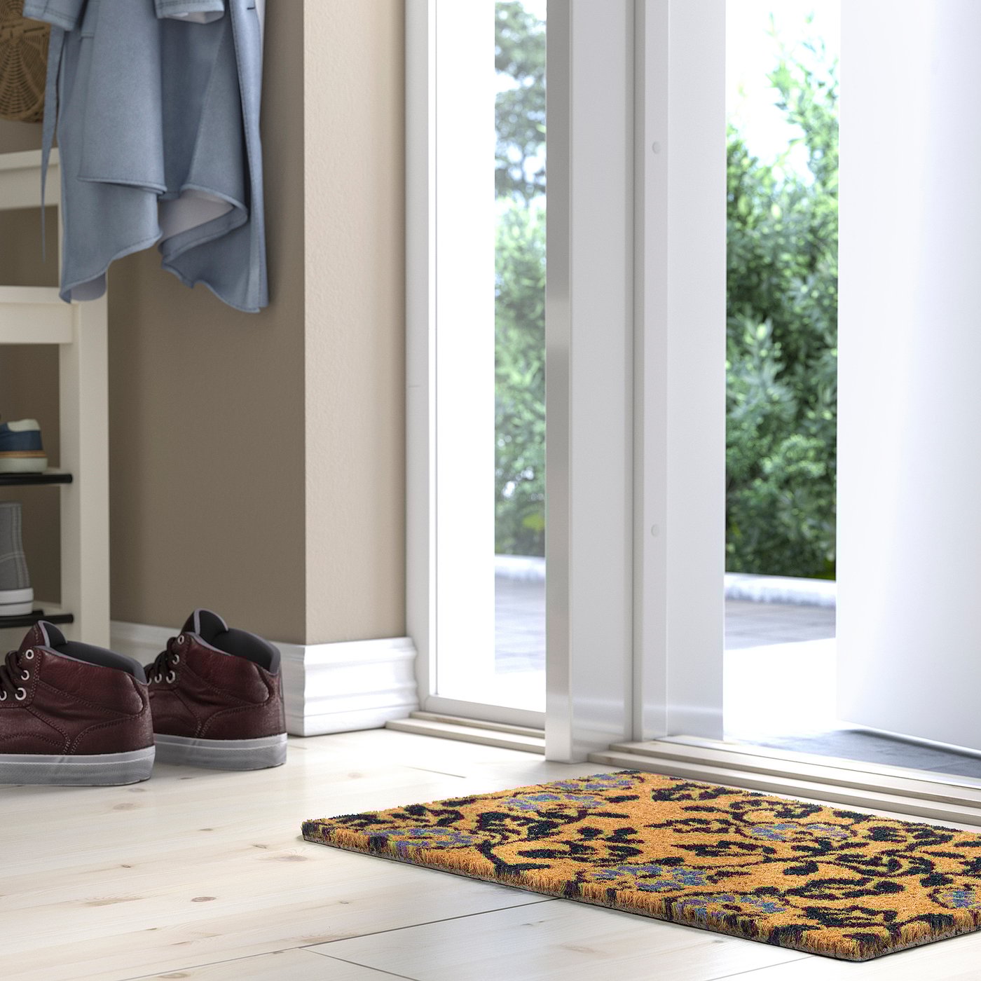 PLATSMÄRKE door mat, coir/floral pattern, 60x40 cm