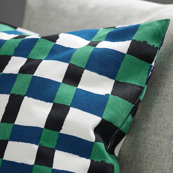 PLATTLUMMER - Cushion cover, green/blue, 50x50 cm