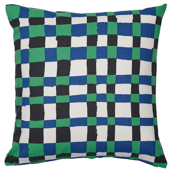 PLATTLUMMER - Cushion cover, green/blue, 50x50 cm