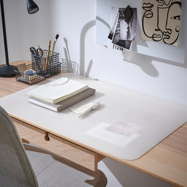 PLÖJA desk pad, white/transparent, 65x45 cm