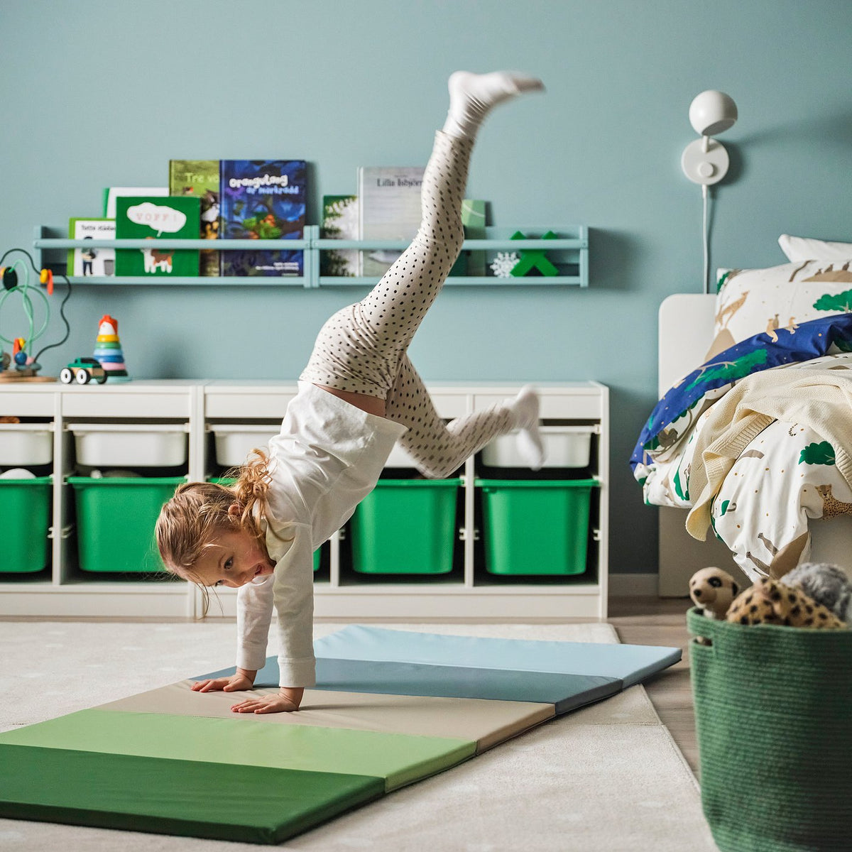 PLUFSIG folding gym mat, blue/green, 78x185 cm