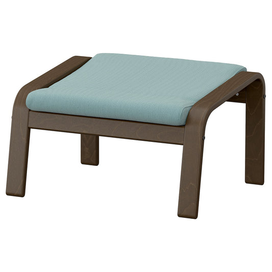POÄNG footstool, walnut effect/Kelinge grey-blue, 68x39x54 cm