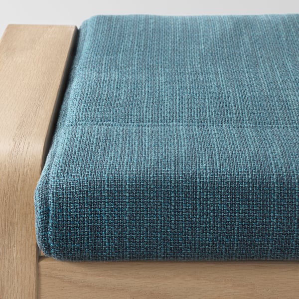 POÄNG footstool, white stained oak veneer/Hillared dark blue, 68x39x54 cm