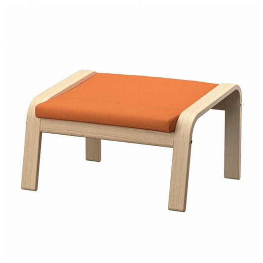 POÄNG - Footstool, veneered oak mord white/Knisa bright orange