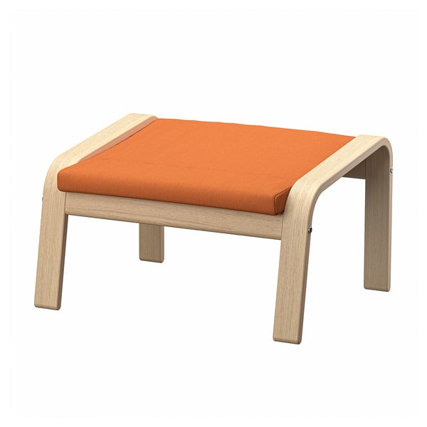 POÄNG - Footstool, veneered oak mord white/Knisa bright orange