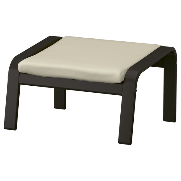 POÄNG footstool, black-brown/Glose eggshell, 68x39x54 cm