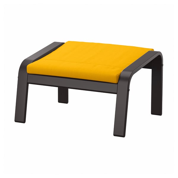 POÄNG footstool, black-brown/Skiftebo yellow, 68x39x54 cm
