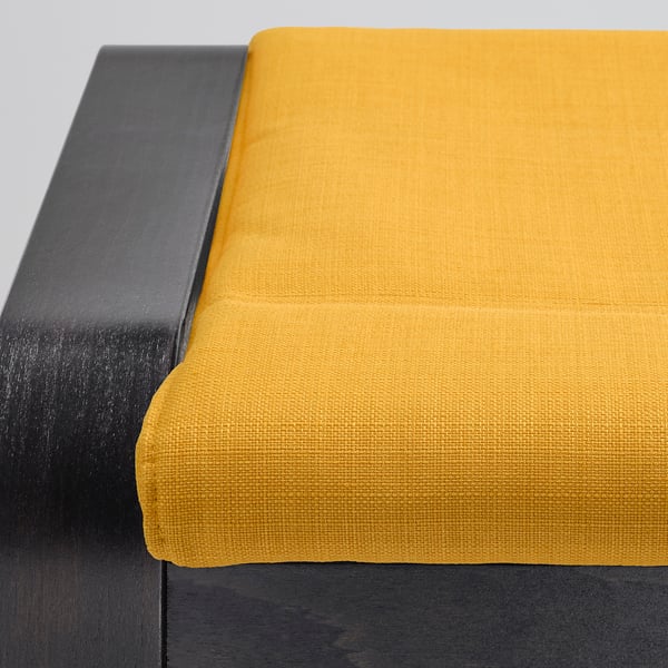 POÄNG footstool, black-brown/Skiftebo yellow, 68x39x54 cm