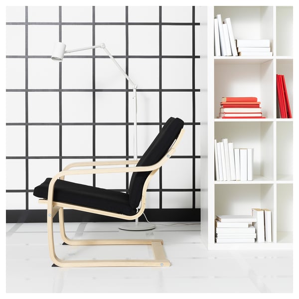POÄNG - Low-back armchair, natural/beige/Vissle black color