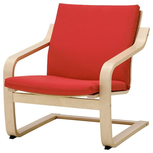Ikea POÄNG - Low-back armchair, natural/beige/red color