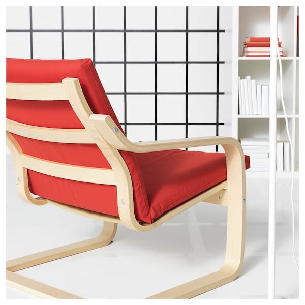 Ikea POÄNG - Low-back armchair, natural/beige/red color
