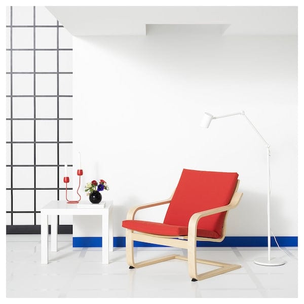 Ikea POÄNG - Low-back armchair, natural/beige/red color