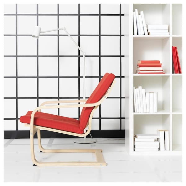 Ikea POÄNG - Low-back armchair, natural/beige/red color