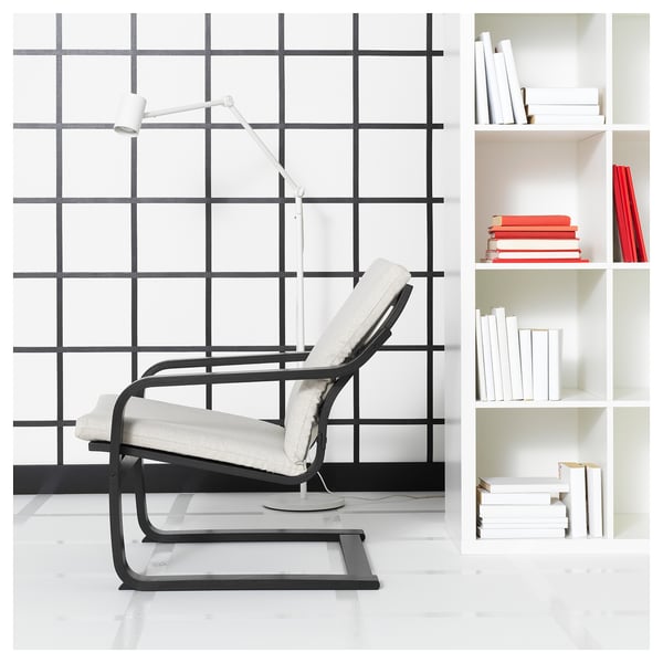 POÄNG low-back armchair, black-brown/Katorp natural colour/beige