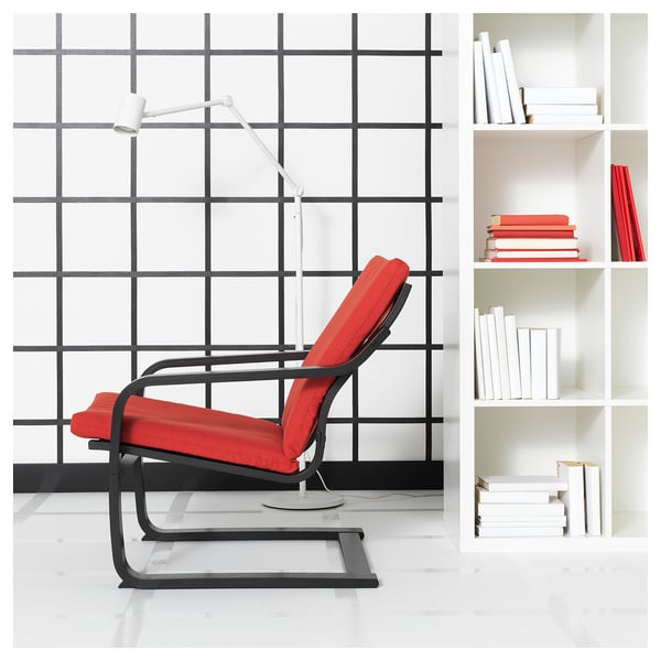 POÄNG low-back armchair, black-brown/Vissle red