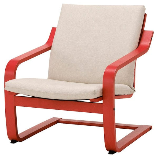 Ikea POÄNG - Low-back armchair, red/Katorp color natural/beige