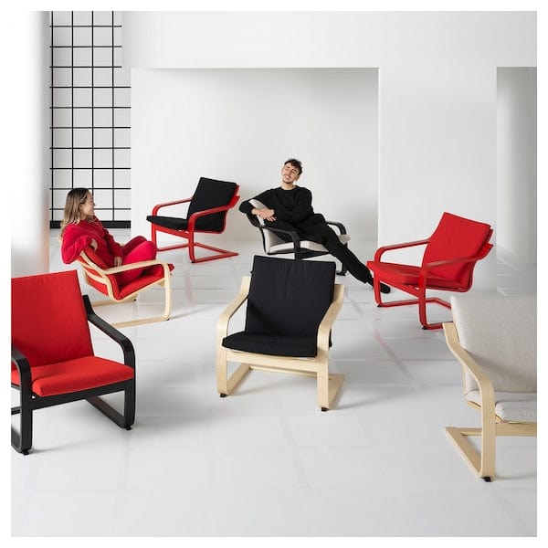 Ikea POÄNG - Low-back armchair, red/Katorp color natural/beige
