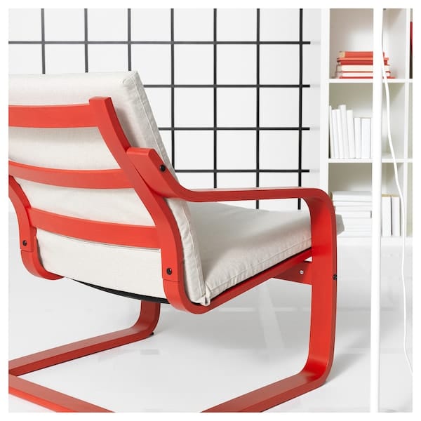 Ikea POÄNG - Low-back armchair, red/Katorp color natural/beige