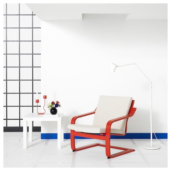 Ikea POÄNG - Low-back armchair, red/Katorp color natural/beige