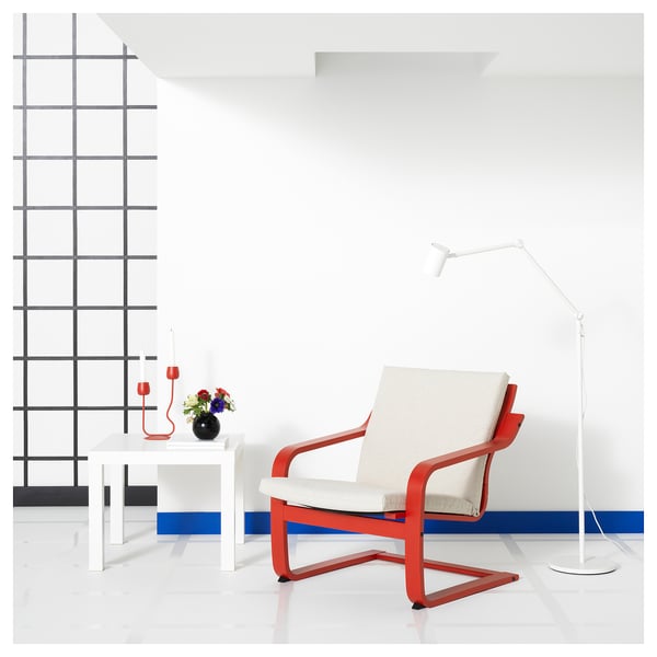 POÄNG low-back armchair, red/Katorp natural colour/beige