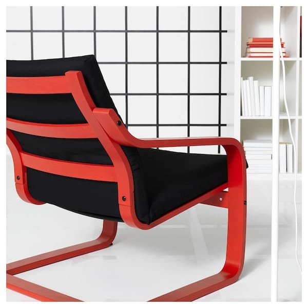 Ikea POÄNG - Low Back Armchair, Red/Vissle Black