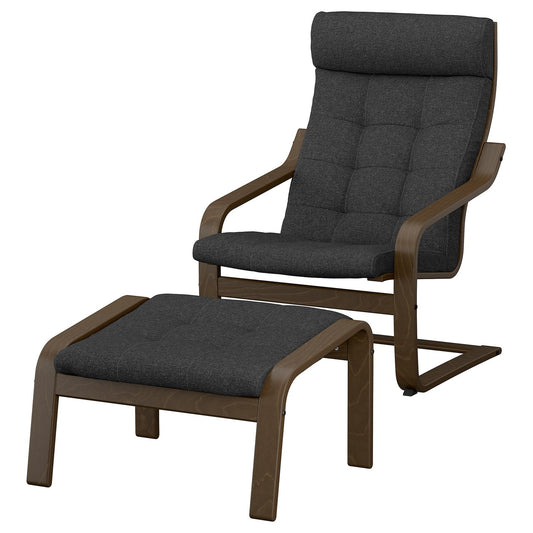 POÄNG armchair and footstool, walnut effect/Gunnared dark grey