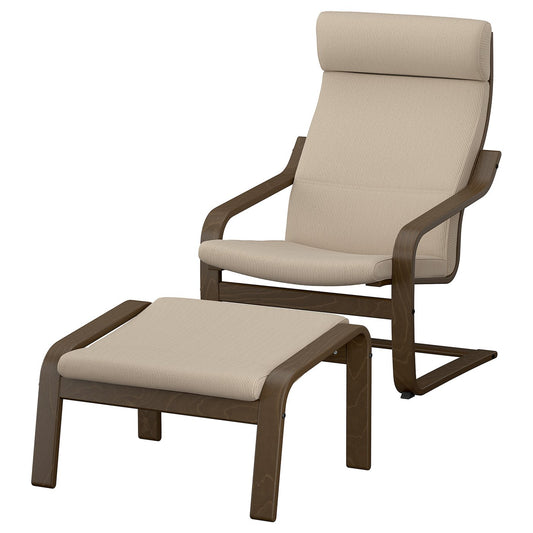 POÄNG armchair and footstool, walnut effect/Kelinge beige