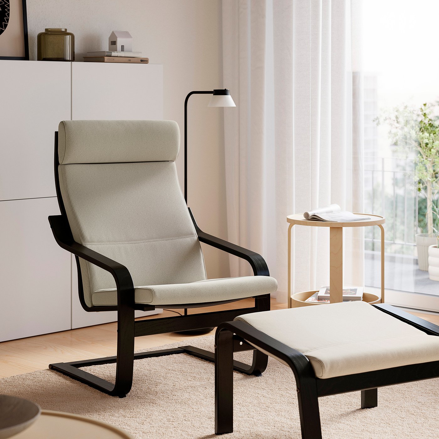 POÄNG armchair and footstool, walnut effect/Kelinge beige