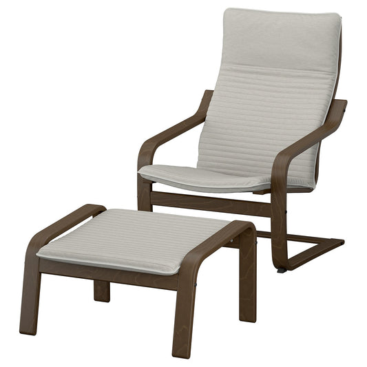 POÄNG armchair and footstool, walnut effect/Knisa light beige