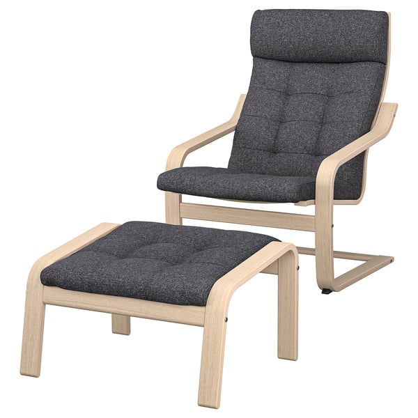 POÄNG armchair and footstool, white stained oak veneer/Gunnared dark grey