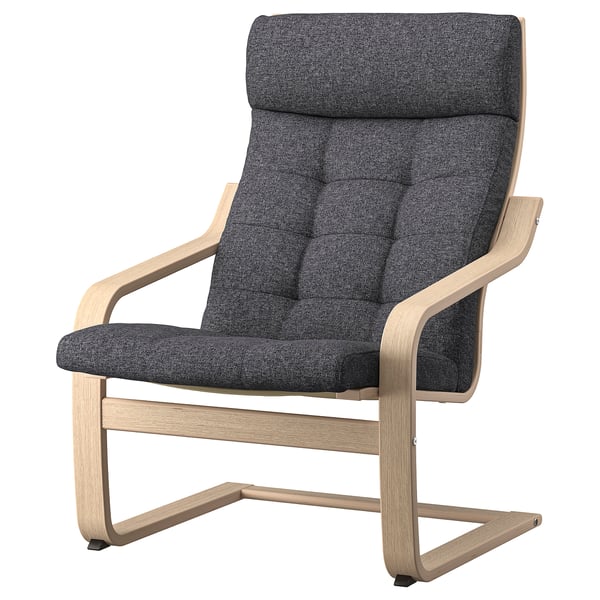 POÄNG - Armchair and footstool, mord white oak veneer/Gunnared dark grey ,