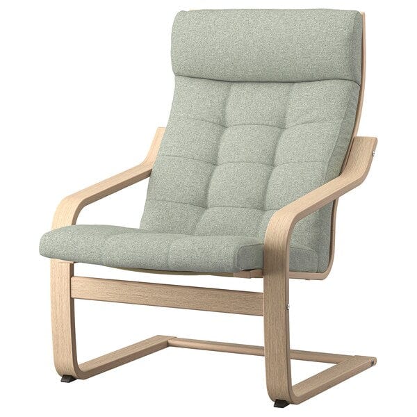 Ikea POÄNG - Armchair and footstool, mord white oak veneer/Gunnared light green ,