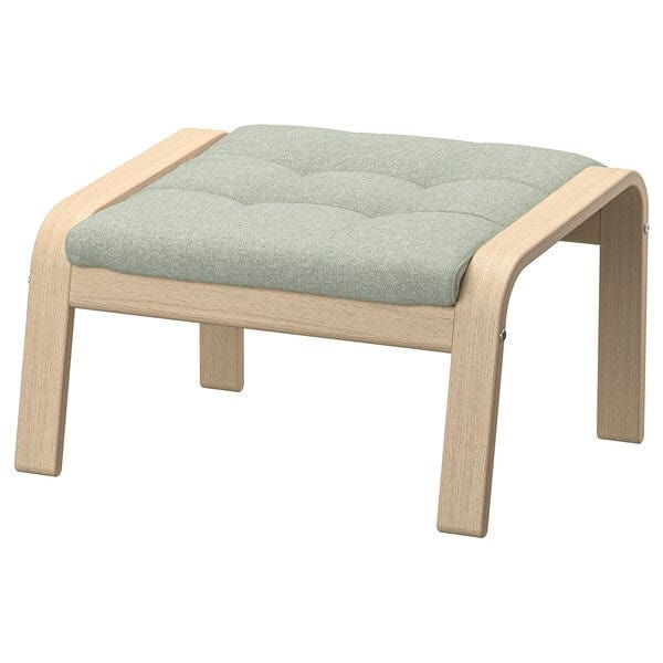 Ikea POÄNG - Armchair and footstool, mord white oak veneer/Gunnared light green ,