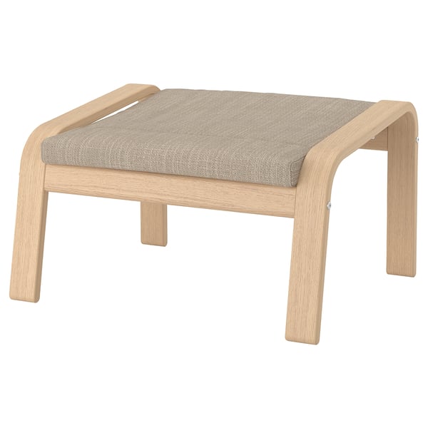 POÄNG Armchair and footrest - white mord oak veneer/Hillared beige ,