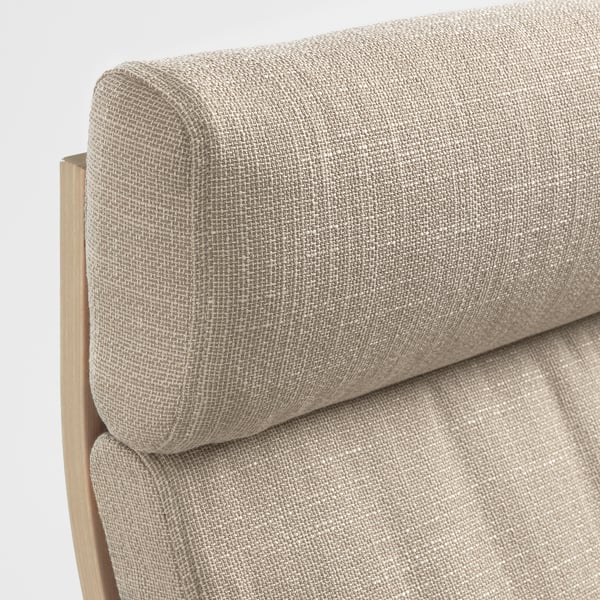 POÄNG Armchair and footrest - white mord oak veneer/Hillared beige ,