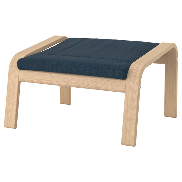 POÄNG armchair and footstool, white stained oak veneer/Hillared dark blue