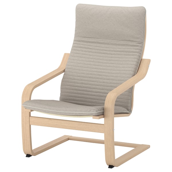 POÄNG armchair and footstool, white stained oak veneer/Knisa light beige