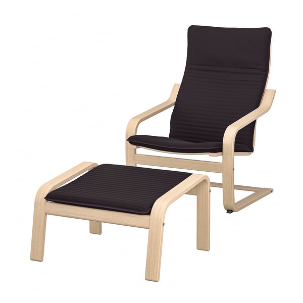 POÄNG armchair and footstool, white stained oak veneer/Knisa black