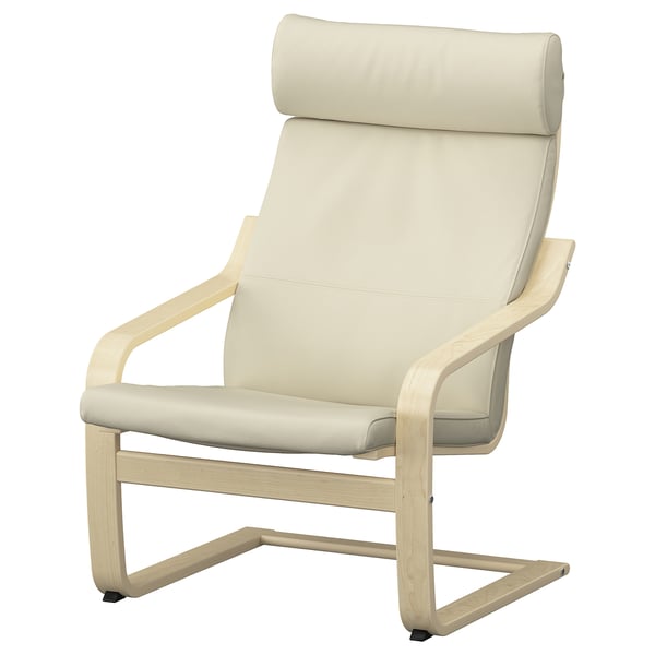 POÄNG - Armchair and footstool, birch veneer/ivory glose ,