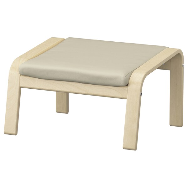 POÄNG - Armchair and footstool, birch veneer/ivory glose ,