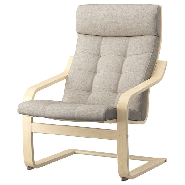 POÄNG - Armchair and footstool, birch veneer/Gunnared beige ,