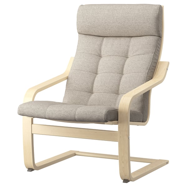 POÄNG armchair and footstool, birch veneer/Gunnared beige