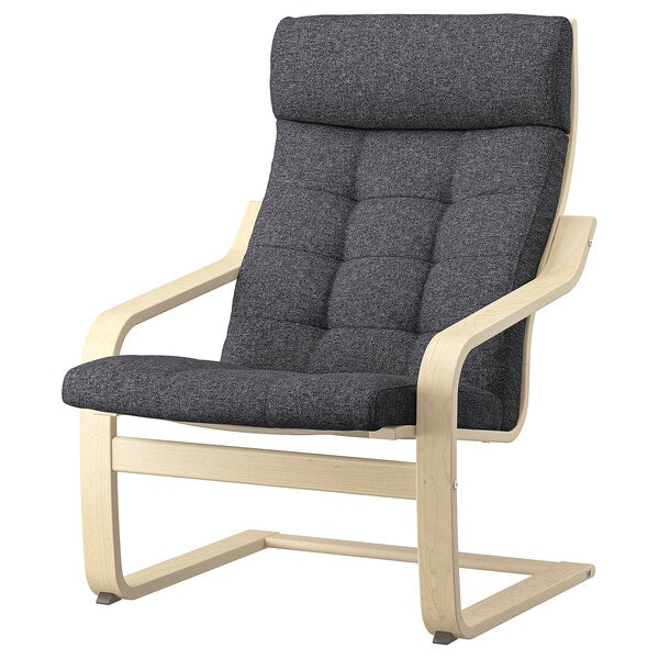 POÄNG - Armchair and footstool, birch veneer/Gunnared dark grey ,