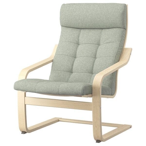 Ikea POÄNG - Armchair and footstool, birch veneer/Gunnared light green ,