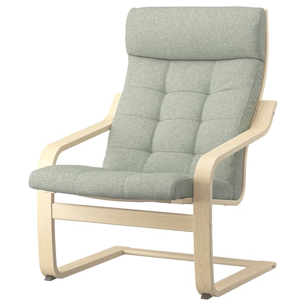 POÄNG armchair and footstool, birch veneer/Gunnared light green