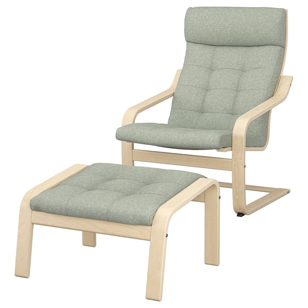 POÄNG armchair and footstool, birch veneer/Gunnared light green